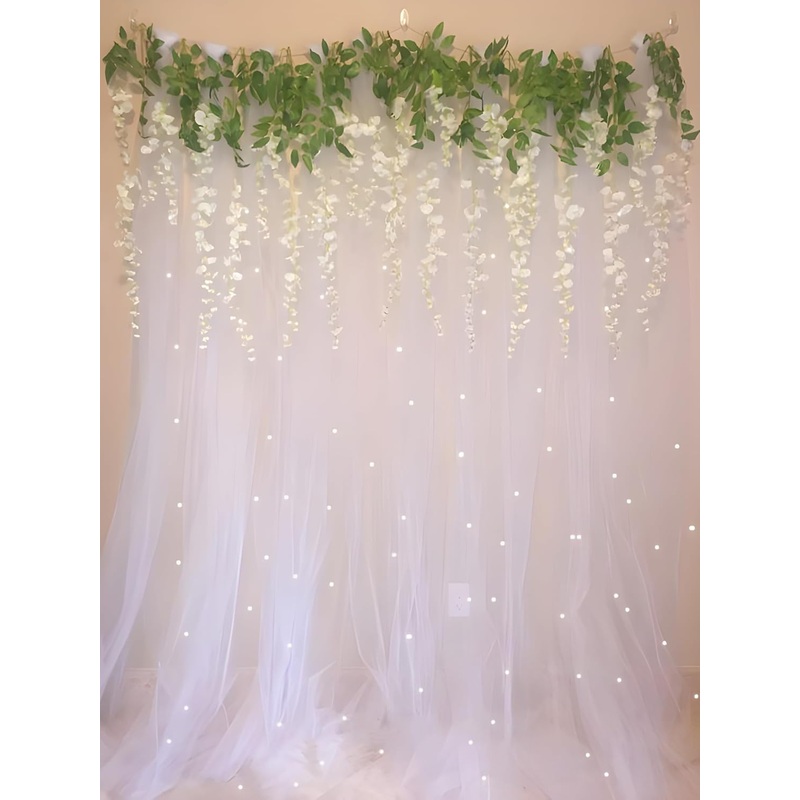 White Curtains and Wisteria Decor