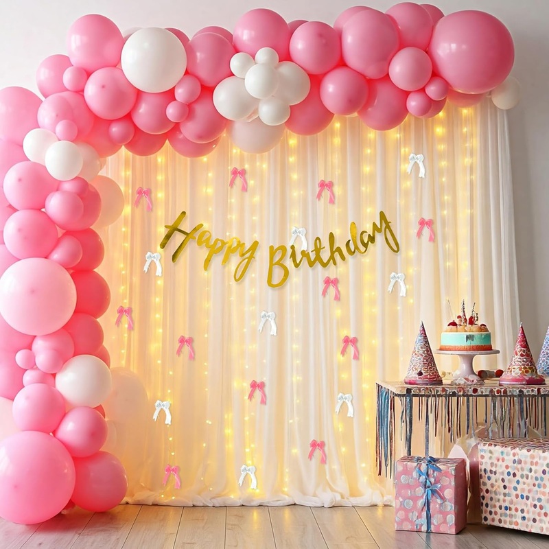 White pink balloon theme with backdrop