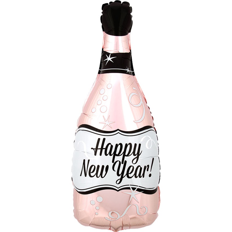 18" "Happy New Year" Champagne Foil Balloon - Pink