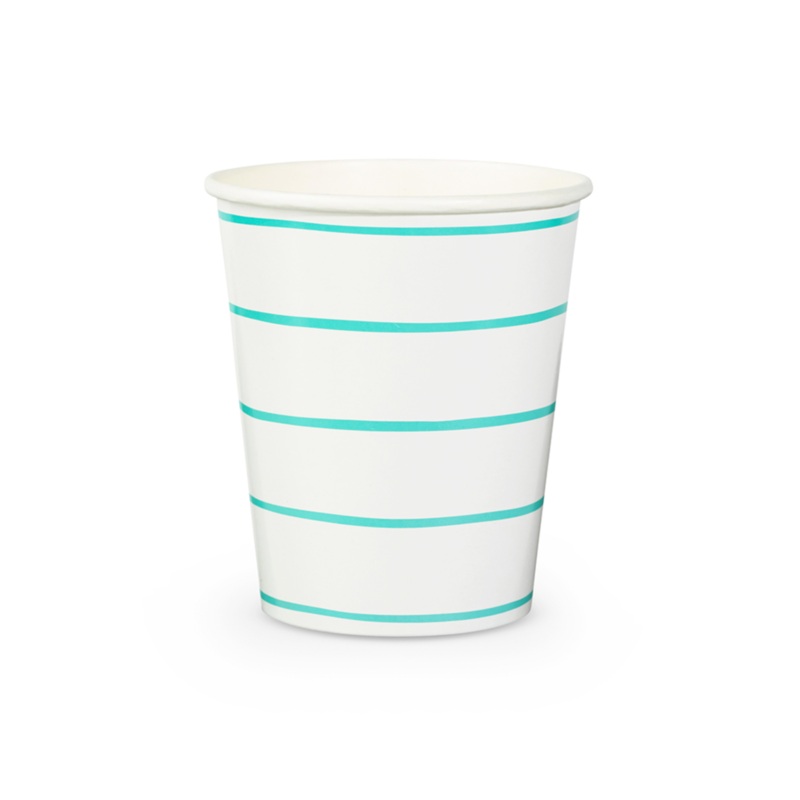 Aqua Frenchie Striped 9 oz Cups