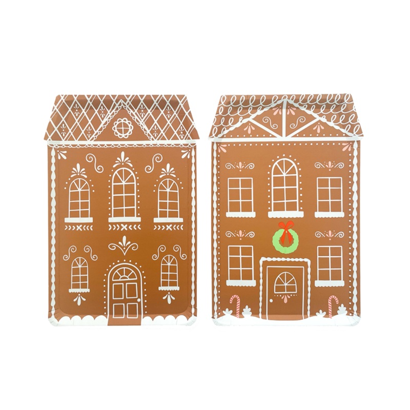 Baking Spirits Bright Tall Light Brown Gingerbread House Plates