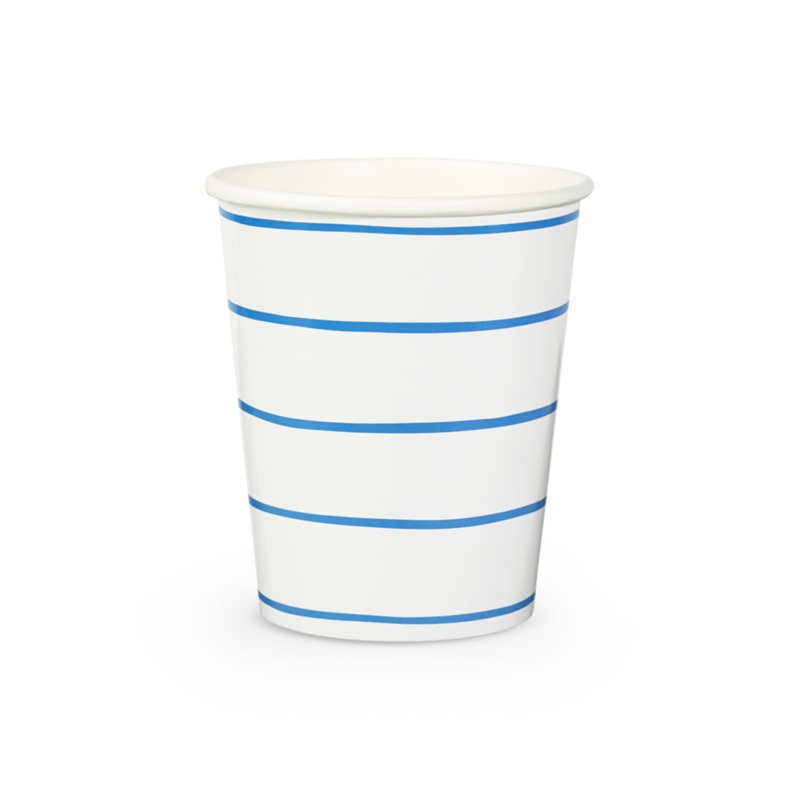 Cobalt Frenchie Striped 9 oz Cups