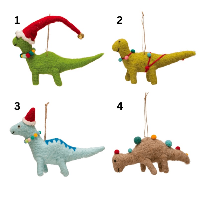 Wool Felt Dinosaur Ornament w/ Seasonal Accessories - 4 Style Options