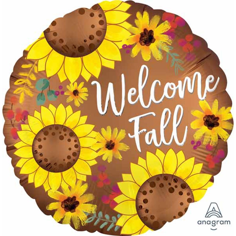 18" Welcome Fall Satin Sunflowers Foil Balloon (5/Pk)