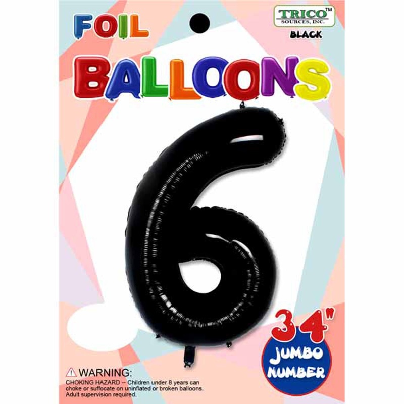 #6 Black 34" Foil Balloon