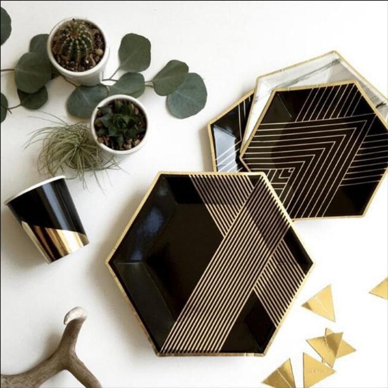 Black and Gold Stripe Tableware Set