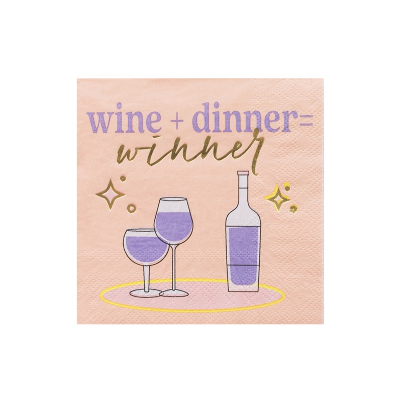 "Wine + Dinner = Winner" Witty Cocktail Napkins