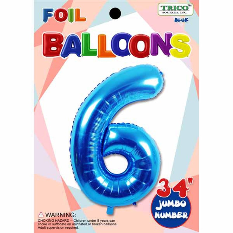 Blue Foil Number 6 Balloon - 34"