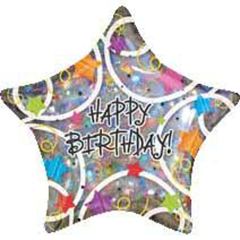 Celestial Elegance: 32" Holographic Happy Birthday Star (5/Pk)