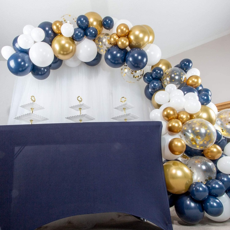 16-Foot DIY Navy Blue and White Balloon Garland and Arch Kit with Gold Confetti Balloons