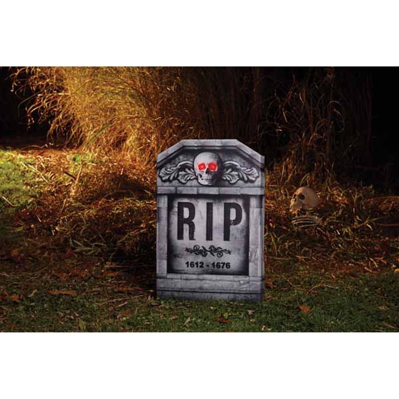 22" Skull Tombstone Lite Up Photoreal - Spooky Halloween Decoration