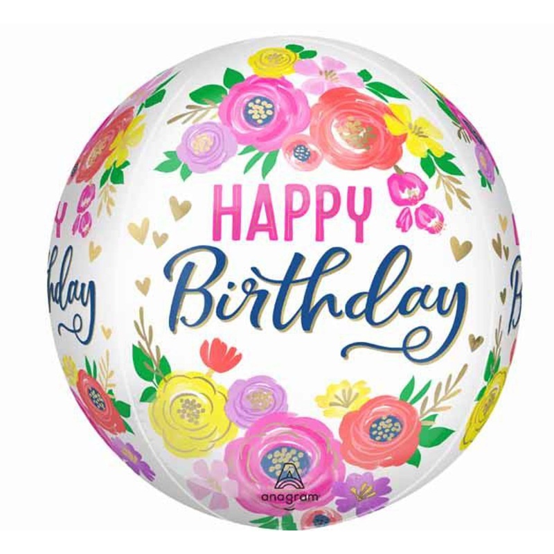Blooms in the Sky 16" Artful Floral Birthday Orbz Helium Balloon (3/Pk)
