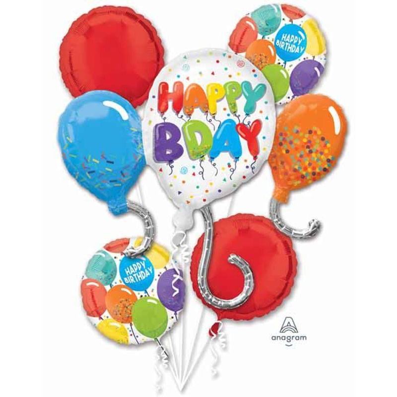 Happy BDAY Fiesta Multicolor Balloon Bouquet Birthday Celebration (1/Pk)
