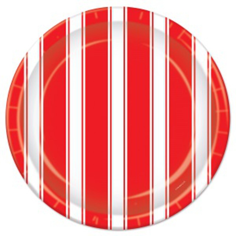 Red & White Stripes Plates - Pack Of 25