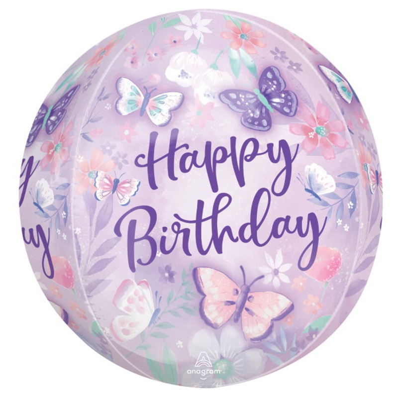 Whimsical Celebrations: 16" Flutters Happy Birthday Orbz (3/Pk)