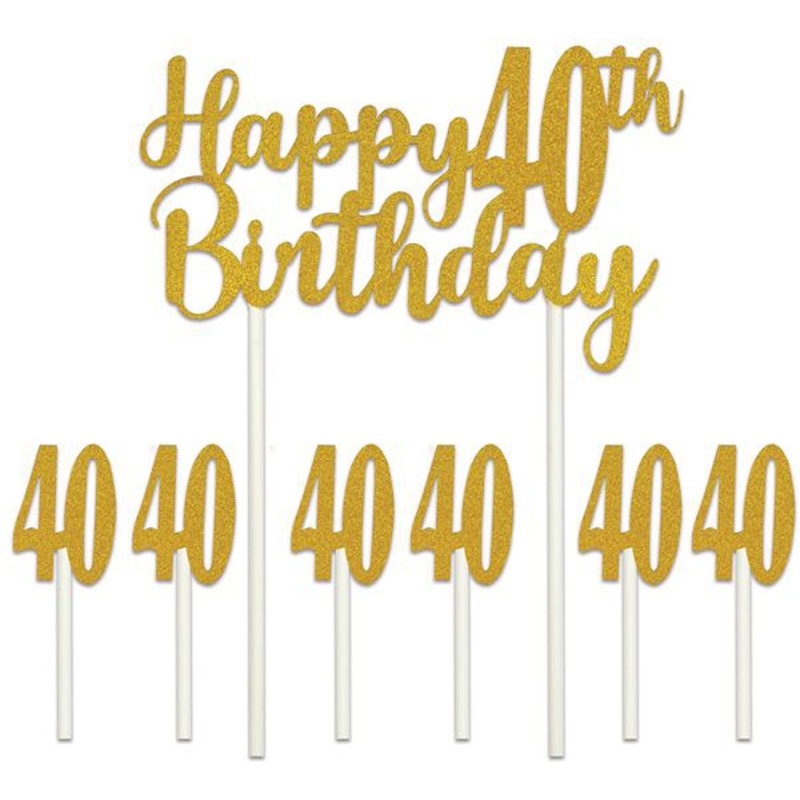 Golden Celebration Happy 40th Birthday Cake Topper (3/Pk)