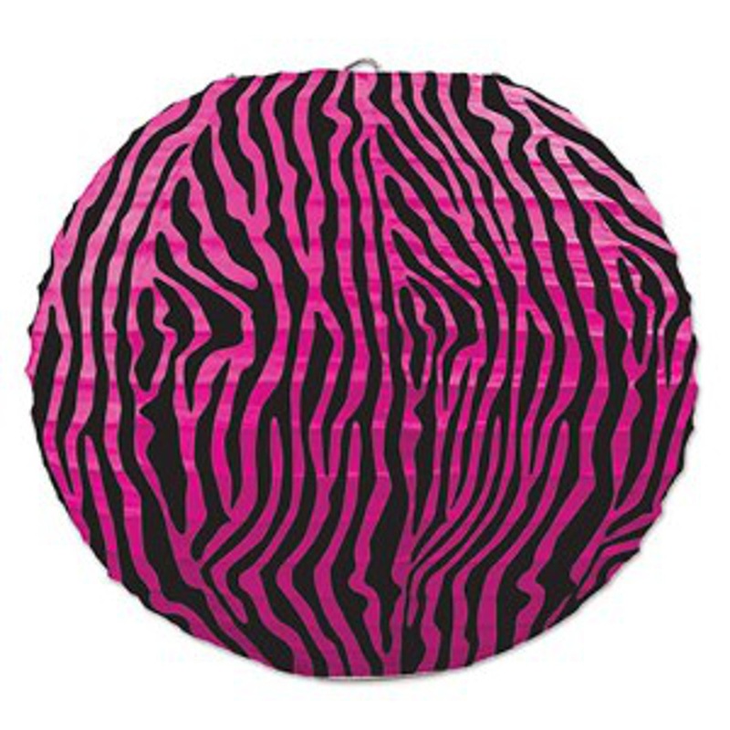 Zebra Print Lantern - Cerise/Black, 3 Pack, 9"