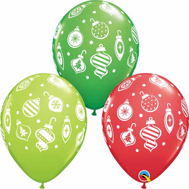 11 Christmas Ornaments & Dots Latex Balloons (50/Pk)
