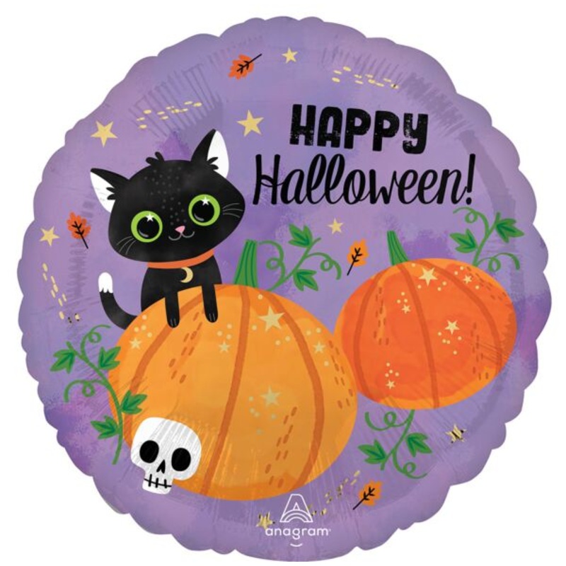 17" Halloween Cat And Pumpkin Round Shape Balloon