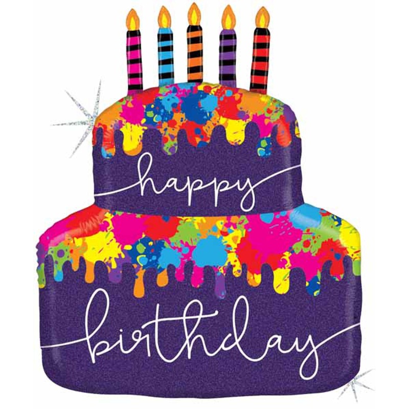 Colorful Confectionery Delight 30" Paint Splatter Birthday Cake Balloon (3/Pk)
