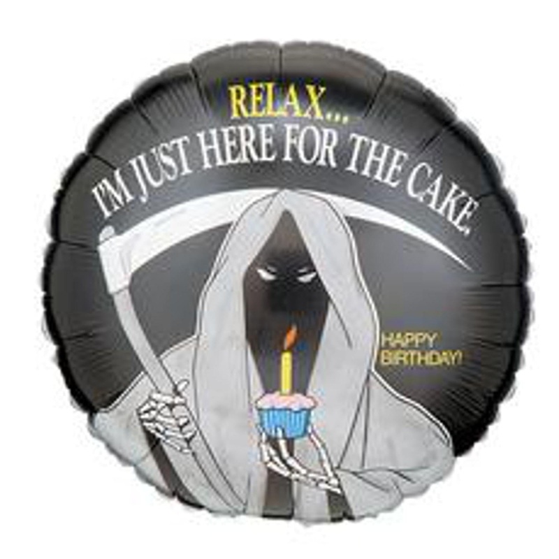 Darkly Whimsical Celebration 18" Grim Reaper Happy Birthday Cake Foil Balloon (5/Pk)