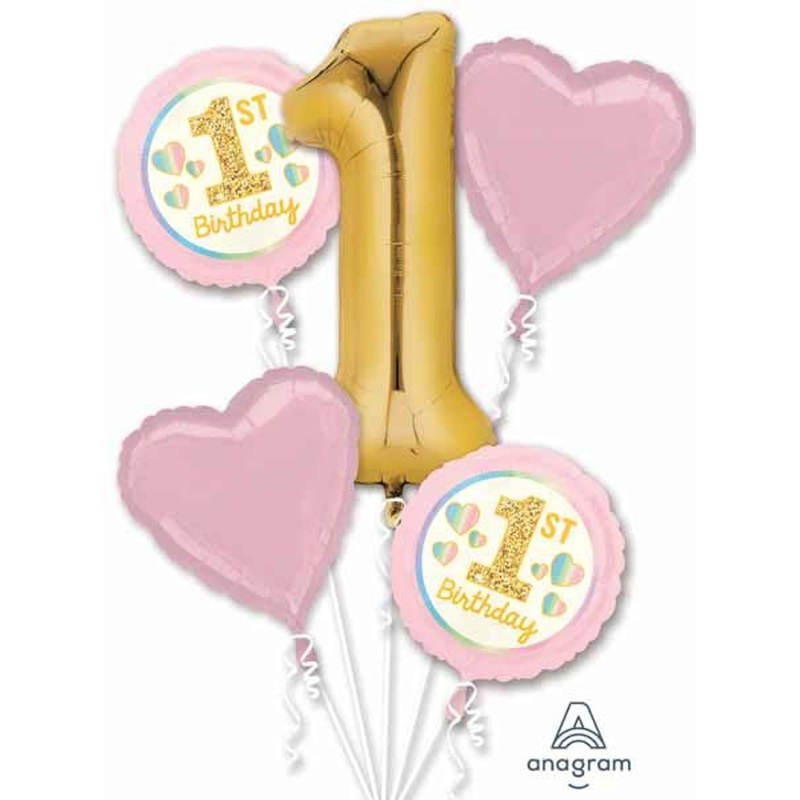 Princess in Pink & Gold 40" 1st Birthday Pink & Gold Girl Balloon Bouquet (1/Pk)
