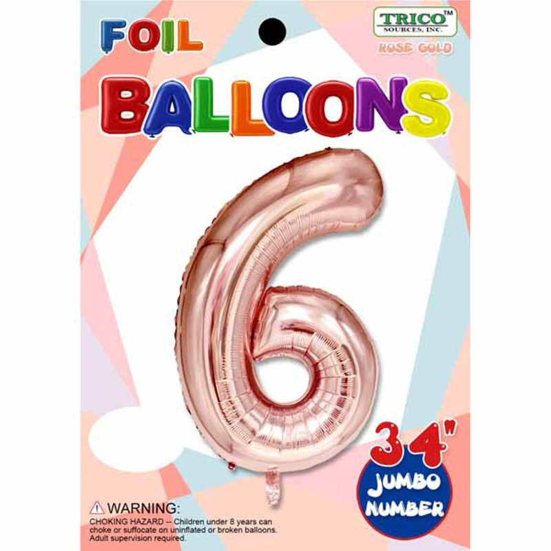 Rose Gold Number #6 34" Foil Balloon