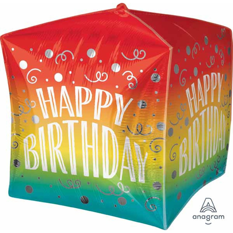 Swirling Elegance Happy Birthday Gradient Swirls Cubez 15" Balloon (3/Pk)