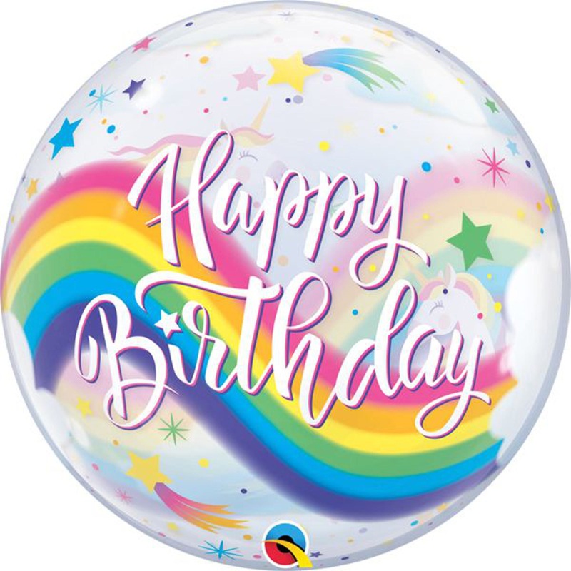 Vibrant 22" Birthday Rainbow Unicorns Bubble Balloon (3/Pk)