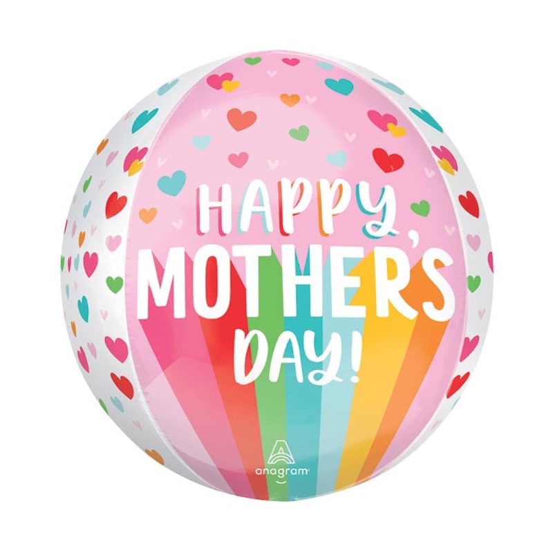 Happy Mother Day Bright Stripes & Hearts Orbz 16" Balloon (3/Pk)