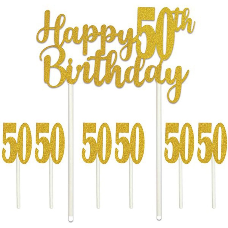 Radiant Gold 50th Birthday Cake Topper Glorious Decoration for Milestone Celebrations (3/Pk)