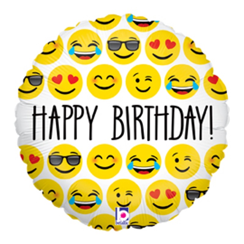 Expressive Fun 18 Emoji Birthday Smiley Face  Foil Balloon (5/Pk)