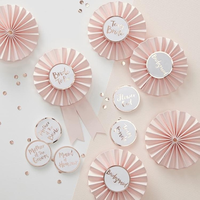 Pink and Rose Gold Bridal Shower Badges - Team Bride