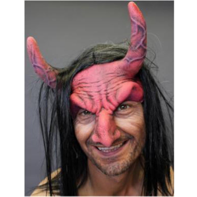 Red Devil Half Mask With Hair