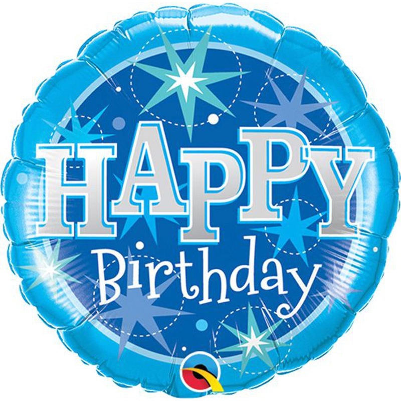 9 Inch Air Fill Birthday Blue Sparkle Foil Balloon (5/Pk)