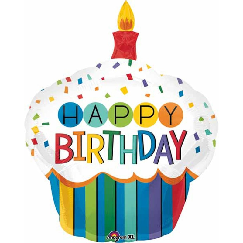 Whimsical Delight 36 Inch Birthday Cupcake Super Shape Helium Balloon (3/Pk)