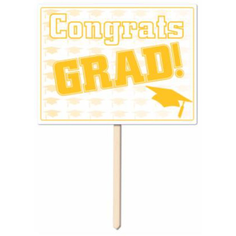 Gold Plastic Congrats Grad Yard Sign for Graduation Celebrations (3/Pk)