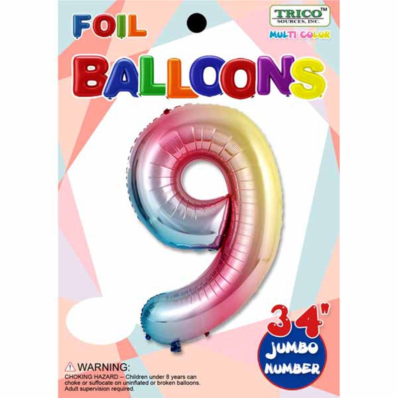 Rainbow Number 9 Foil Balloon (34 Inches)