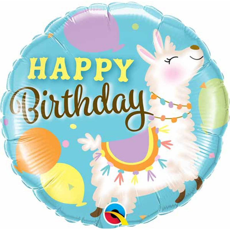 Charming 18" Birthday Llama Qualatex Round Foil Balloon (5/Pk)