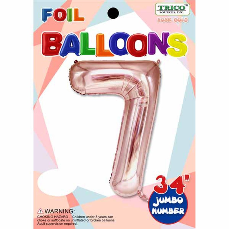 Rose Gold Number #7 Foil Balloon - 34 Inches