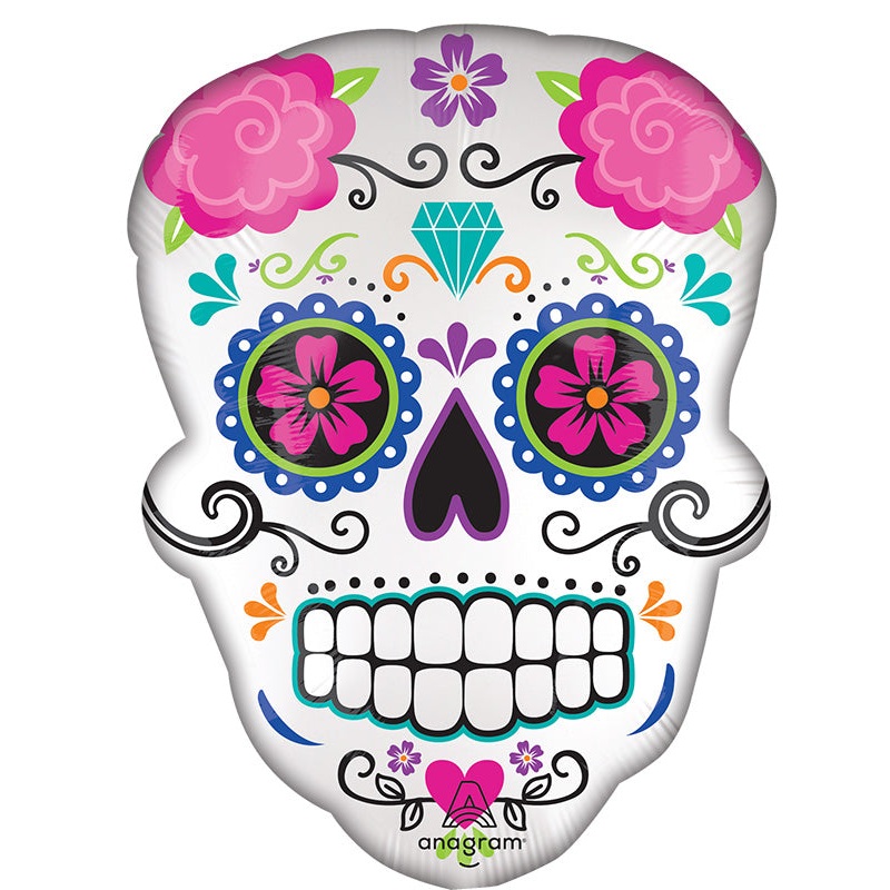 24" Satin Sugar Skull SuperShape Foil Balloon