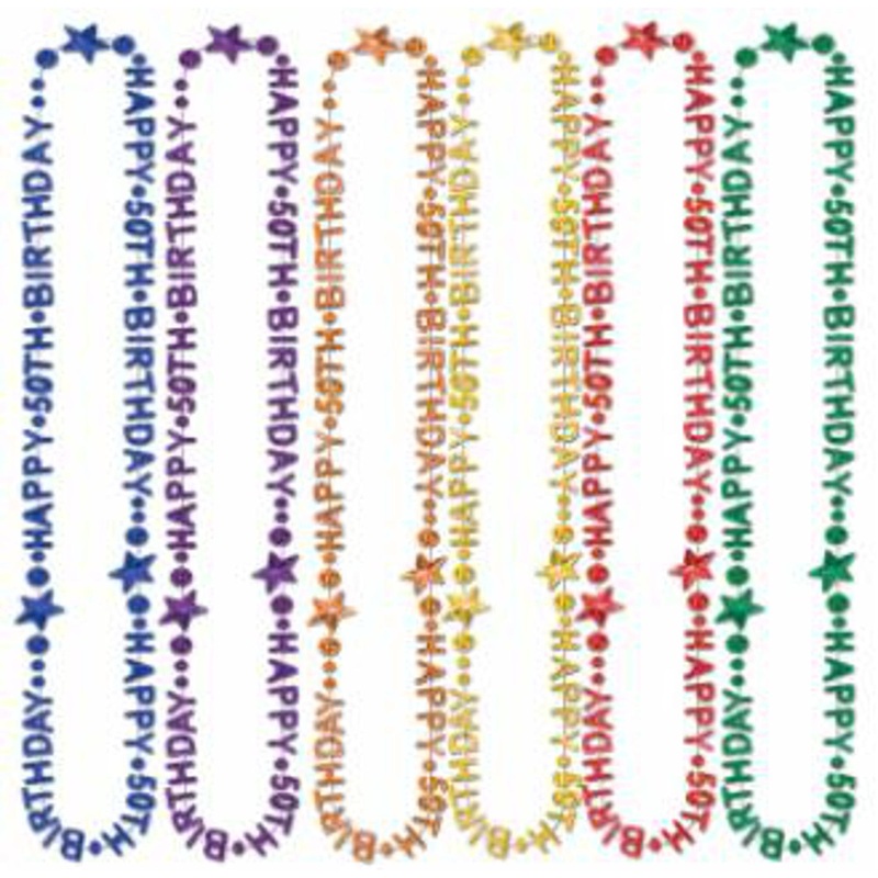50th Birthday Beads Vibrant 36" Celebration Necklace (3/Pk)
