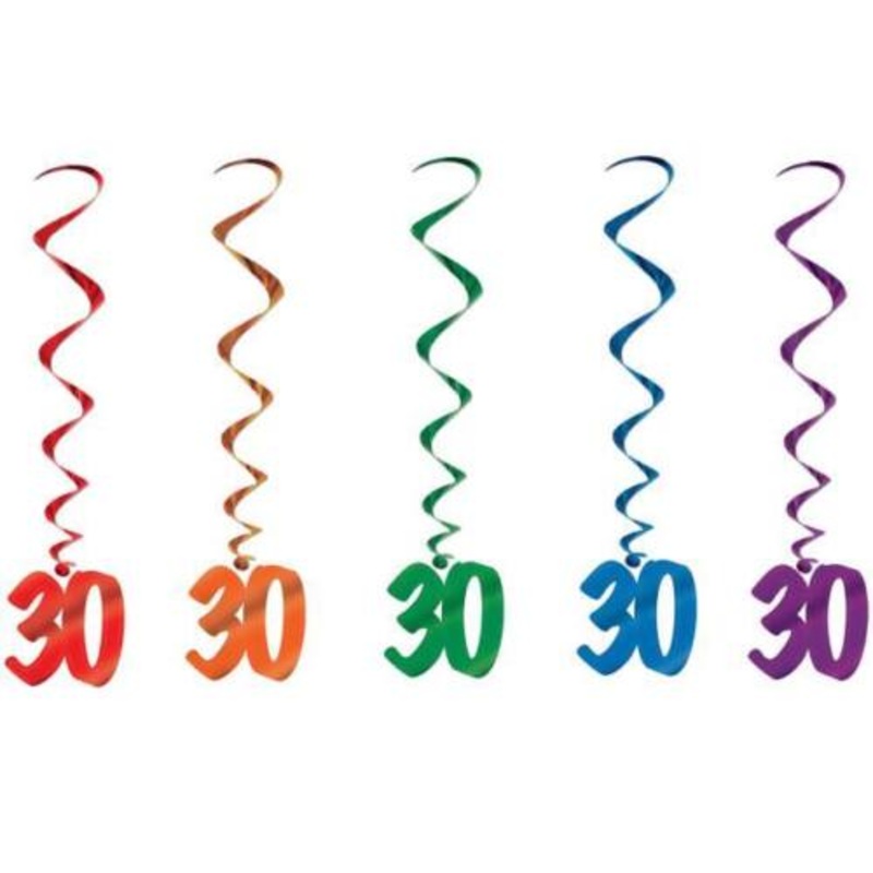 Celebratory Swirls Assorted 30th Birthday Metallic Decorations (5/Pk)