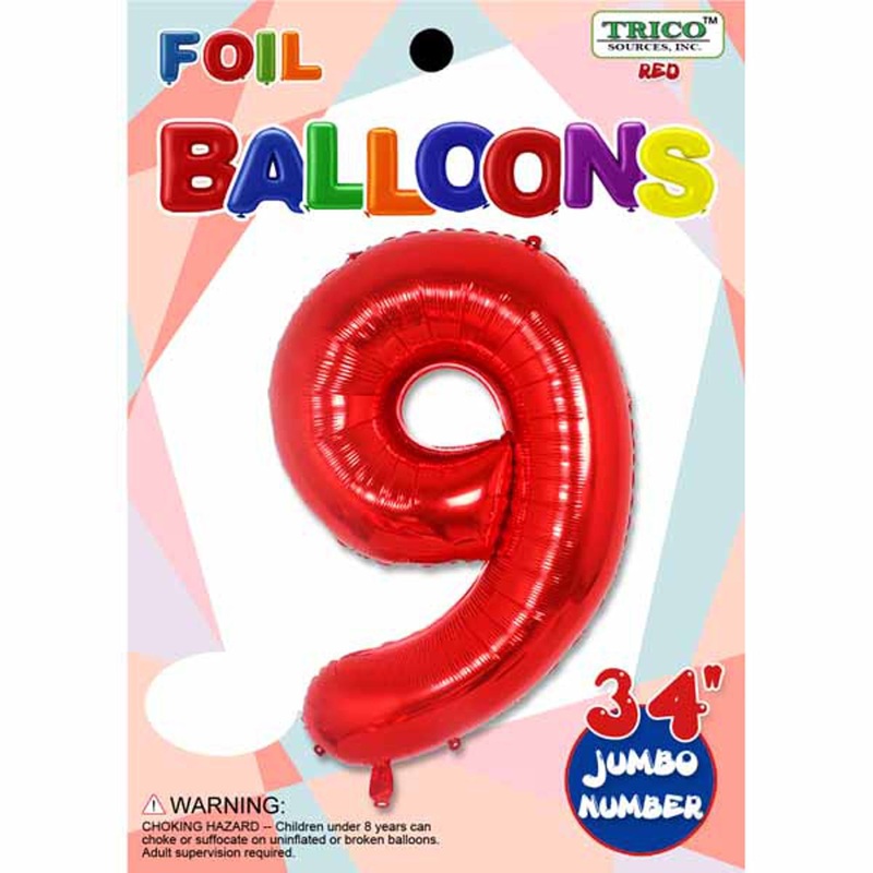 "Number 9 Red Foil Balloon - 34 Inches"