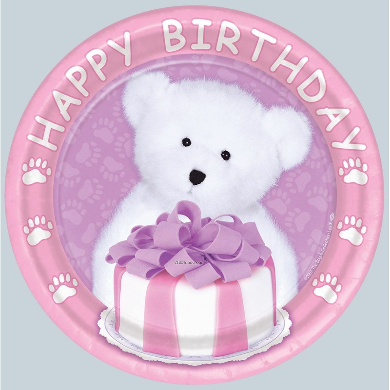 Pink Boyds Bears Happy Birthday Plates 7" (24/Pk)