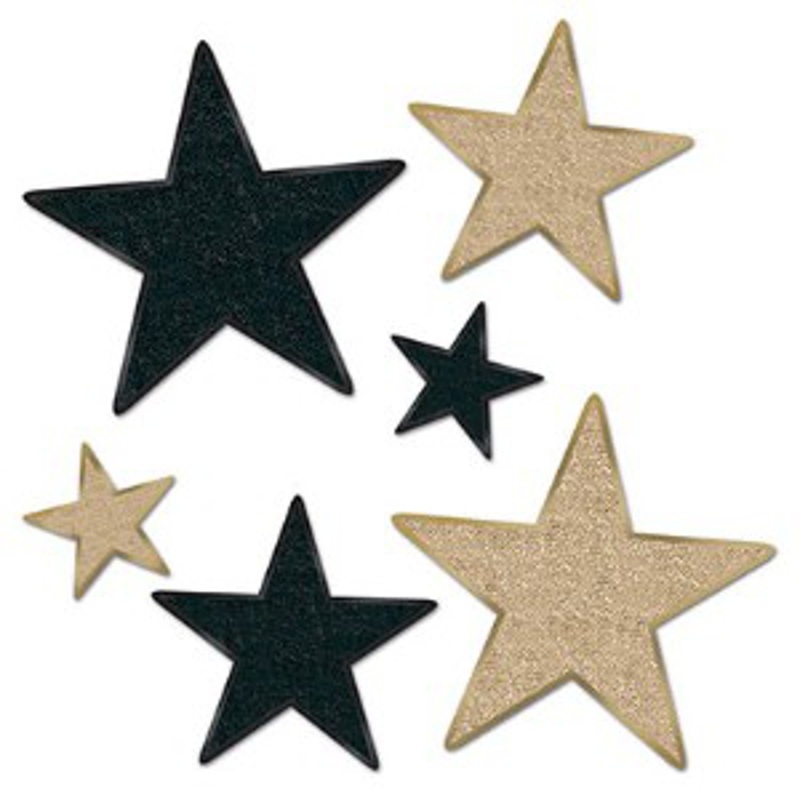Shimmering Star Embellishments - Glittered Foil Stars In Assorted Sizes (6/Pk)
