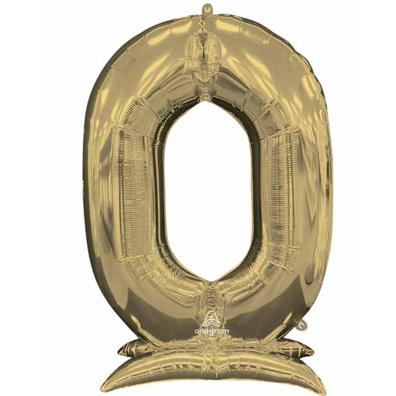 50" "0" Foil Balloon Gold Finish and Stand