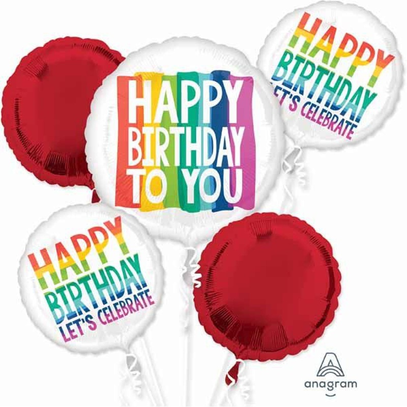 Rainbow Wishes Bouquet: Happy Birthday Foil Balloons (1/Pk)