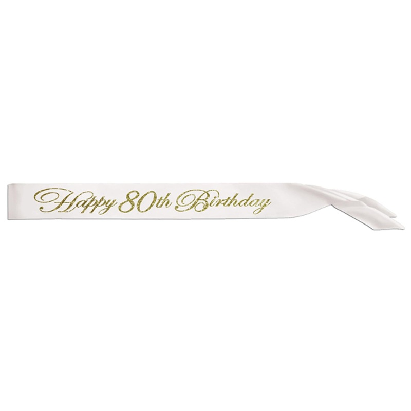 Shimmering Milestone: Glittered Happy 80th Birthday Satin Sash (1/Pk)
