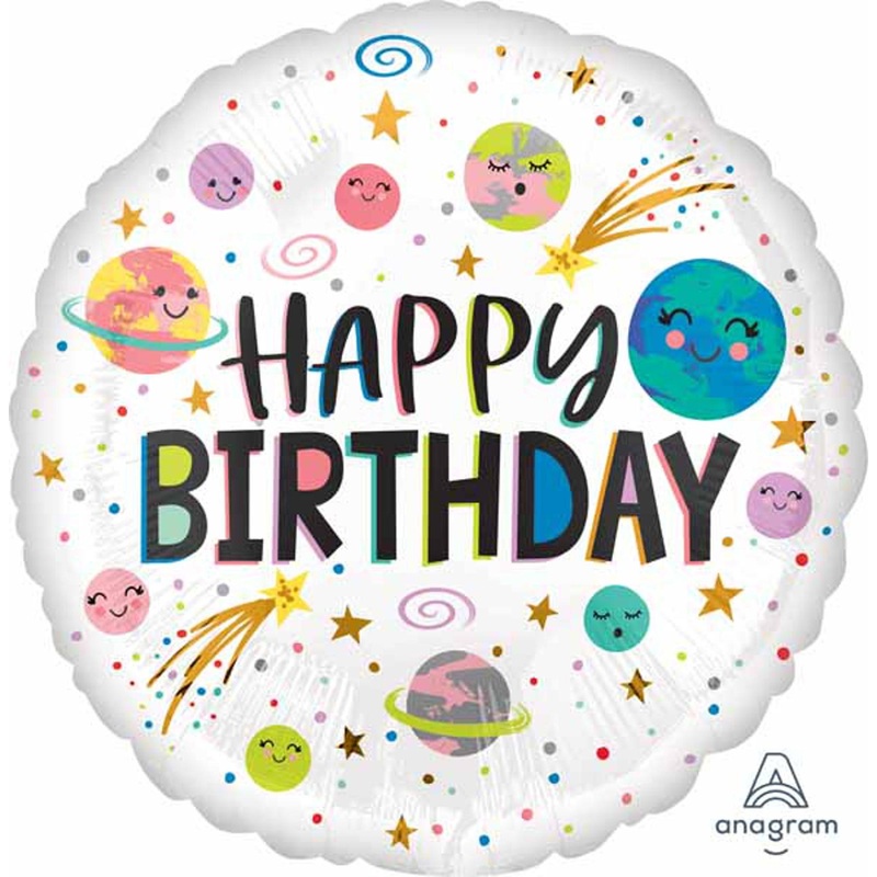 Galactic Grin 18" Smiling Galaxy Happy Birthday Foil Balloon (5/Pk)